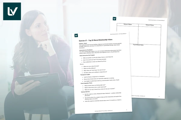 shared life values exercise for couples therapists