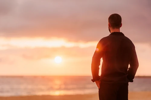 man sunset consider life changes